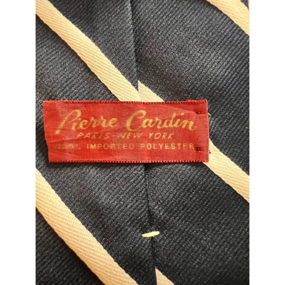 Pierre Cardin Vintage Navy White Stripe Silk Blend Necktie Mens Formal Business - Picture 2 of 4